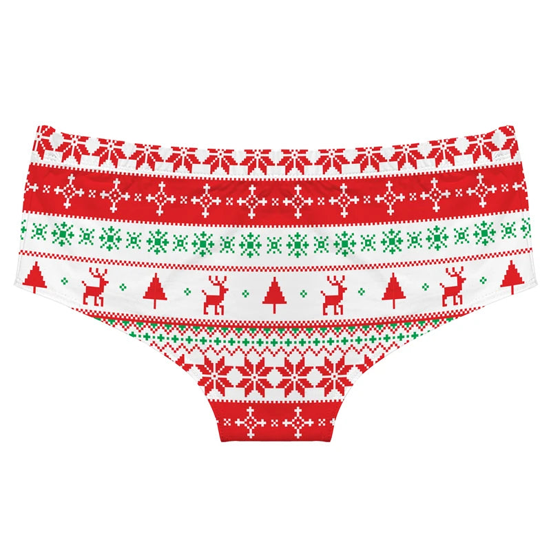 Christmas Tree Santa Snow Print Women's Underpants Original Xmas Pattern Ladies Panties Elastic Waistband Female Briefs