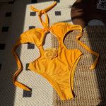 2025 New Color-Block Floral Pattern Trim One-Piece Slim Tie Hollow Out Swimsuit Sexy Backless Bathing Suit Trajes De Baño