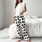 Spring Summer Heart Print Sleepwear Women Comfortable Pajamas Set Short Sleeve T-shirt with Pants Casual Homewear Loungewear