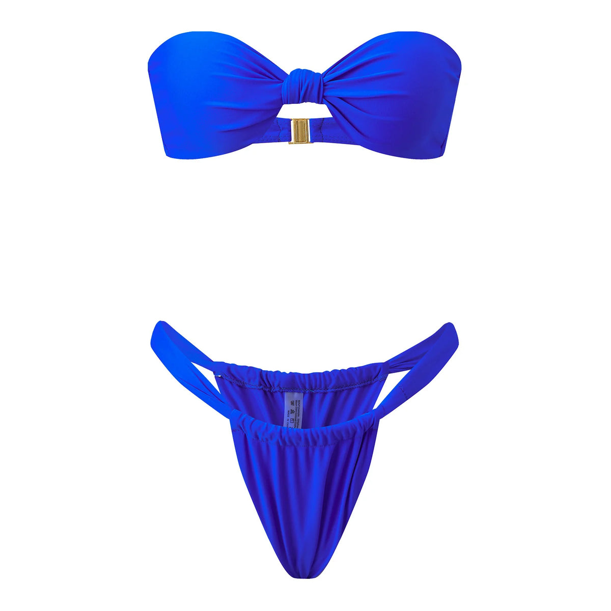 Women Summer 2-Piece Swimsuits Knot Front Strapless Bikini Bra and Elastic Bottoms Sets for Beachwear Bathing Suit