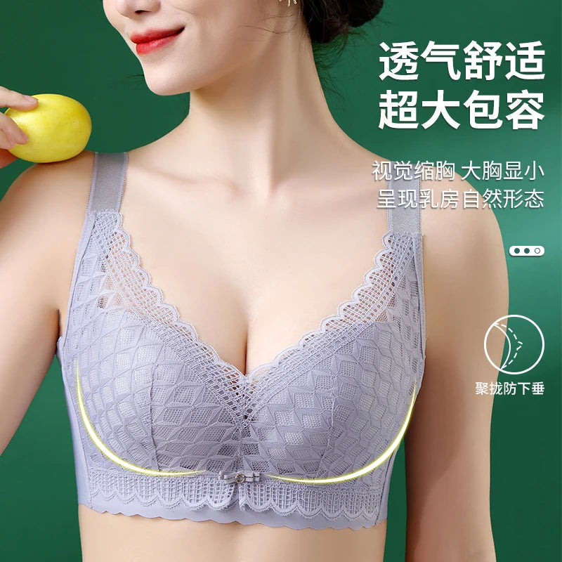 Women's Full Coverage Wire Free Bra Non-Foam Lace Bra Thin Sexy Lace Bra Plus Size 36-46CDE Push Up for Women Thin Latex Bra 46E