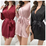 Pajamas women summer European and American ladies lace-up bathrobe sexy morning gown home dress can wear ice silk robe