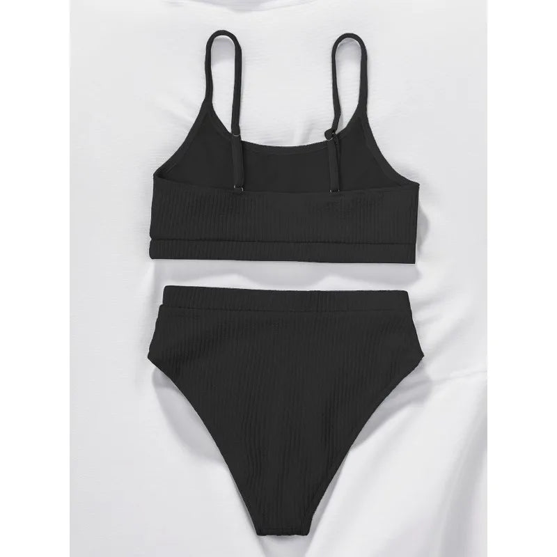 New Spiral Pit Strip U-Shaped High-Waisted Bikini Sexy Swimsuit Swimsuit Women Lightweight Fashion Classic Versatile Simple