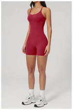 Summer New Hollow Open Back Criss Cross Yoga Jumpsuit Women Outdoor Solid Sleeveless Hip Lifting Pleate Sports Fitness Suits