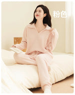 Women Winter Half Fleece Pajama Set Thick Warm Long Sleeve Long Pants Cozy Soft Casual Homewear Loungewear Sleepwear Suit