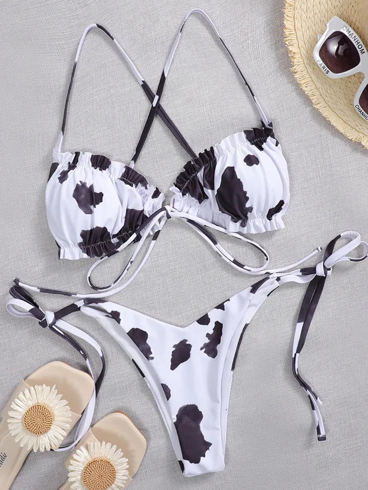 Sexy Ruffle Frilled Micro Thong Bikini 2025 Women Swimwear Female Swimsuit Two-pieces Bikini set String Bather Bathing Suit Swim