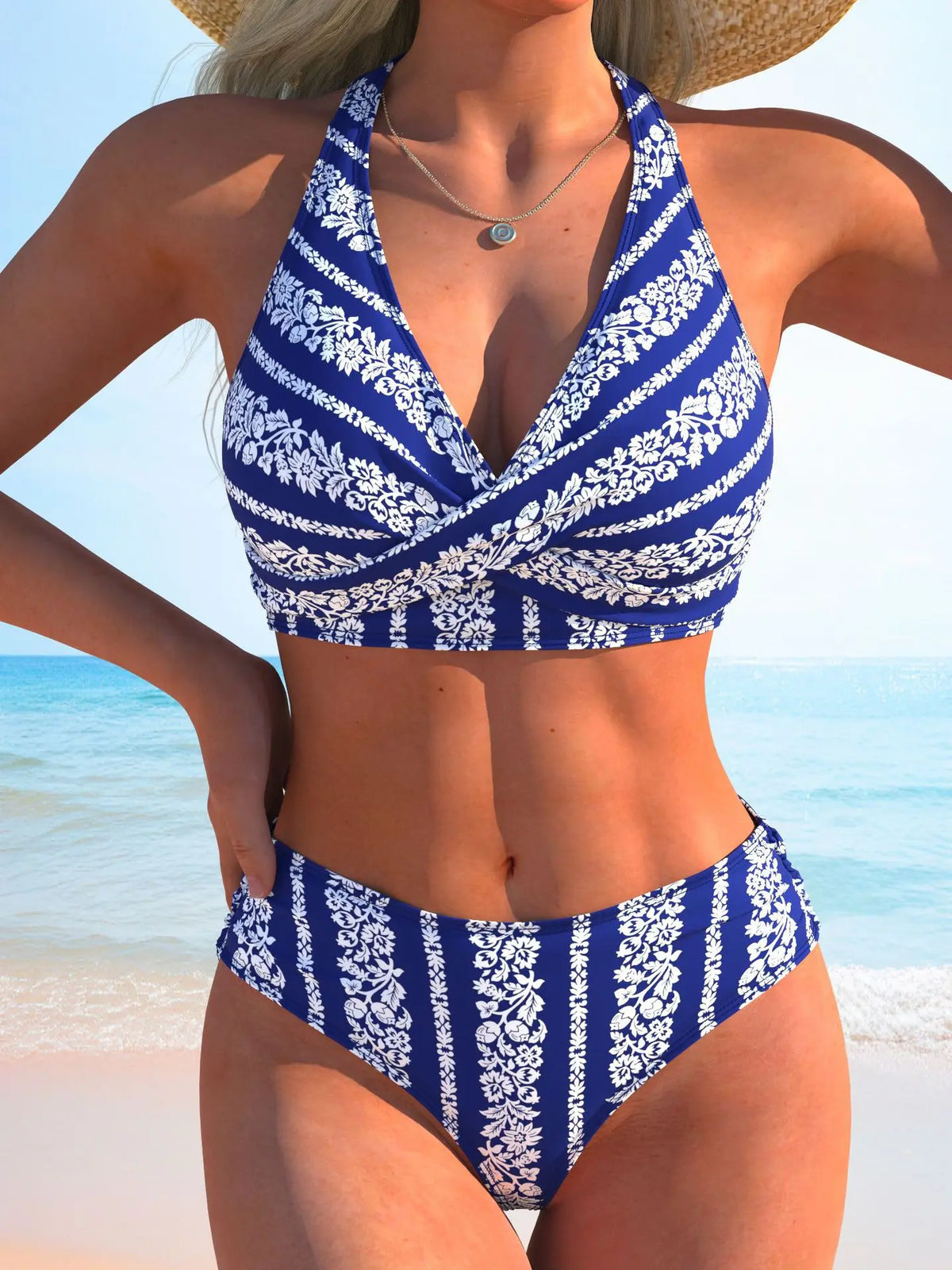 Sexy Black Striped Patchwork Bikini Set Women V Neck Cross Push Up Bra High Waist Swimsuit Bathing Suit Holiday Swimwear 2026
