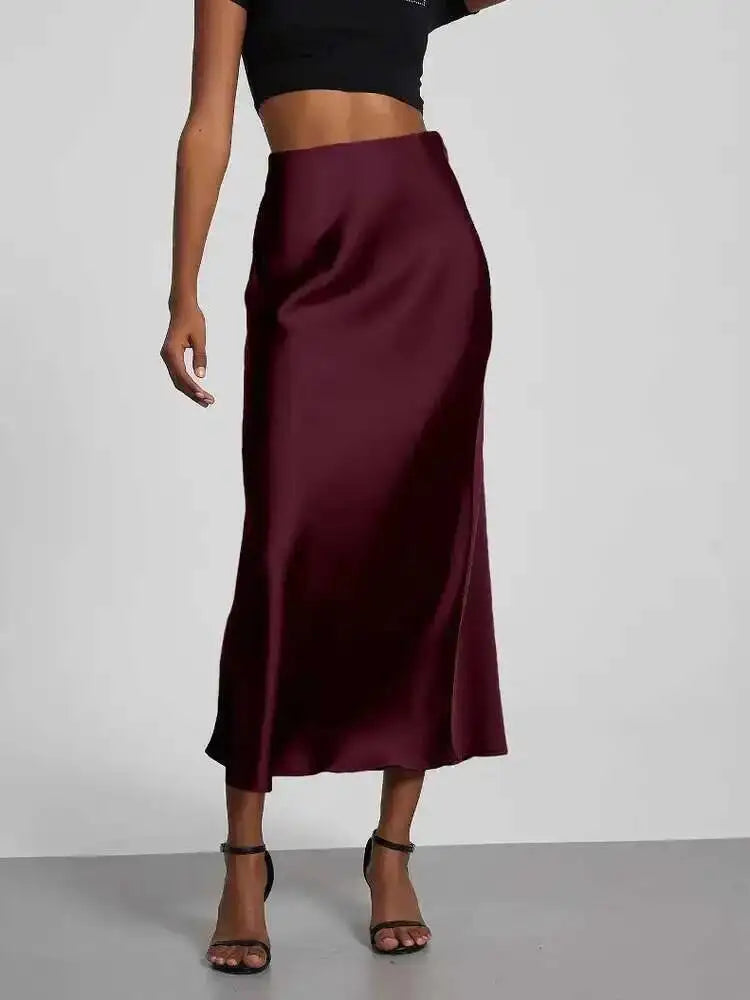 28 Colors New 2026 Women's Elegant High Waist Satin Long Skirts Female Summer Solid Color Faldas Fashion Women Skirts KBA3