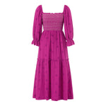 Women Spring Fall Long Dress Long Sleeve Dress Square Neck Embroidery Flower Loose Swing Dress Wit Pocket