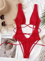 Deep V Neck Wrap Around High Cut Women Swimwear One Piece Swimsuit Female Monikini Tummy Cut Out Bathing Suit Swim Beach Wear