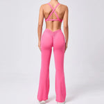 Women's Seamless Yoga Sets Brushed Fabric Flared Hip-Lifting Pants Cross Beauty Back Bra Suits Gym Workout Fitness Training Sets