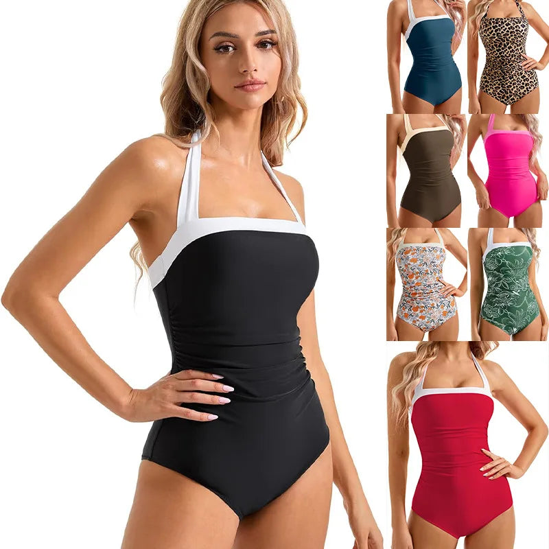New Black White Splice Slim Fit Abdomen Control Monokini Swimsuit High Elastic Quick Dry Polyester Fabric Swimsuit