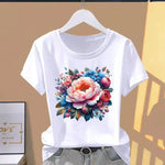 Summer 2026 Pure Cotton Women's T-shirts Print Various Beautiful Flowers Tops For Women Home Daily Loose And Slimming Design Top