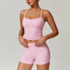 Women's Slim Shoulder Yoga Vest High Waisted Waist Hugging Naked Yoga Three Part Shorts Exercise Set Popular Fitness Clothing