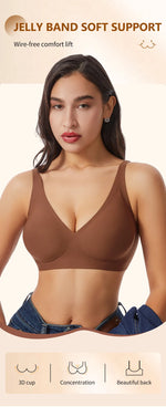 Women's Deep V Jelly Seamless Bra Wire-Free 3D Soft Support Thin Molding Leopard Print Solid Color Comfortable Bra Underwear