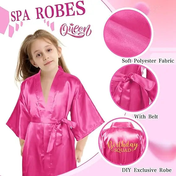 1Set Kids Silk Satin Robe Spa Party Robes for Girl Kimono Bathrobe DIY Spa Birthday Squad Robes Slumber Robe Party Favors