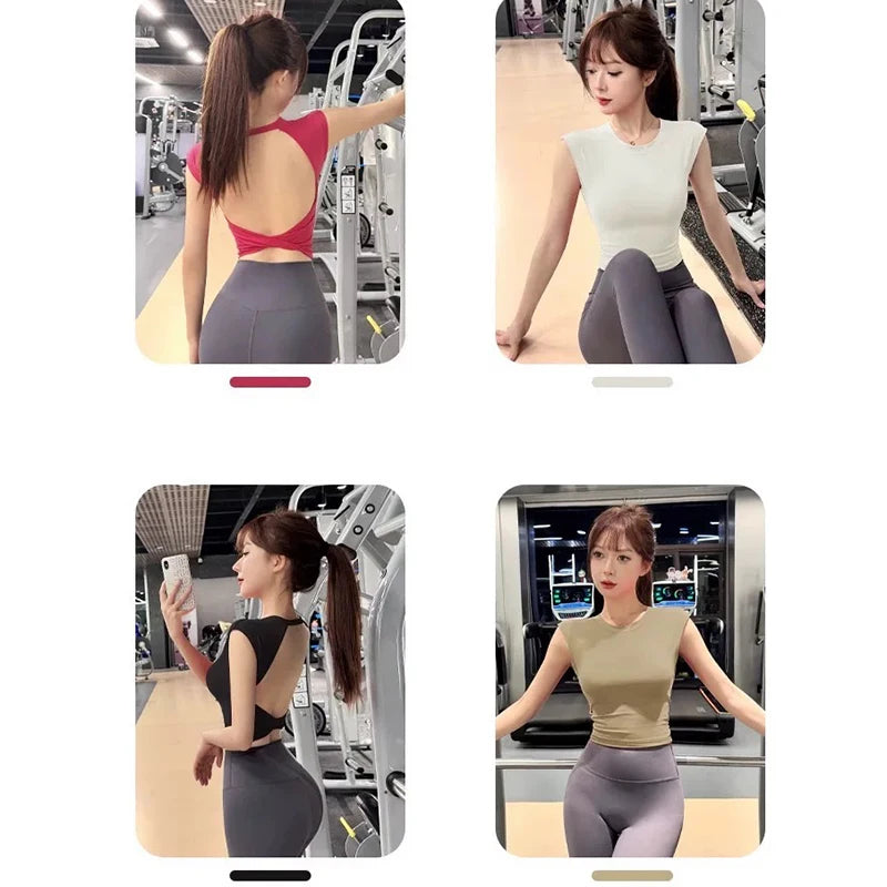 Sexy Short Backless Fixed Chest Pad Sports T-shirt Vest Women's Tight Fitting Quick Drying Slimming Yoga Suit Top Clothing