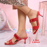 Luxury Gold Silver High Heels Slippers Women's 2025 Summer Slip on Thin Heeled Sandals Woman Plus Size 43 Square Toe Party Shoes