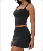 2 Piece Yoga Skirt Set Women Outdoor Neck Hanging Sports Vest High Waist Pleate A Line Skorts Fitness Suit Gym Workout Clothes