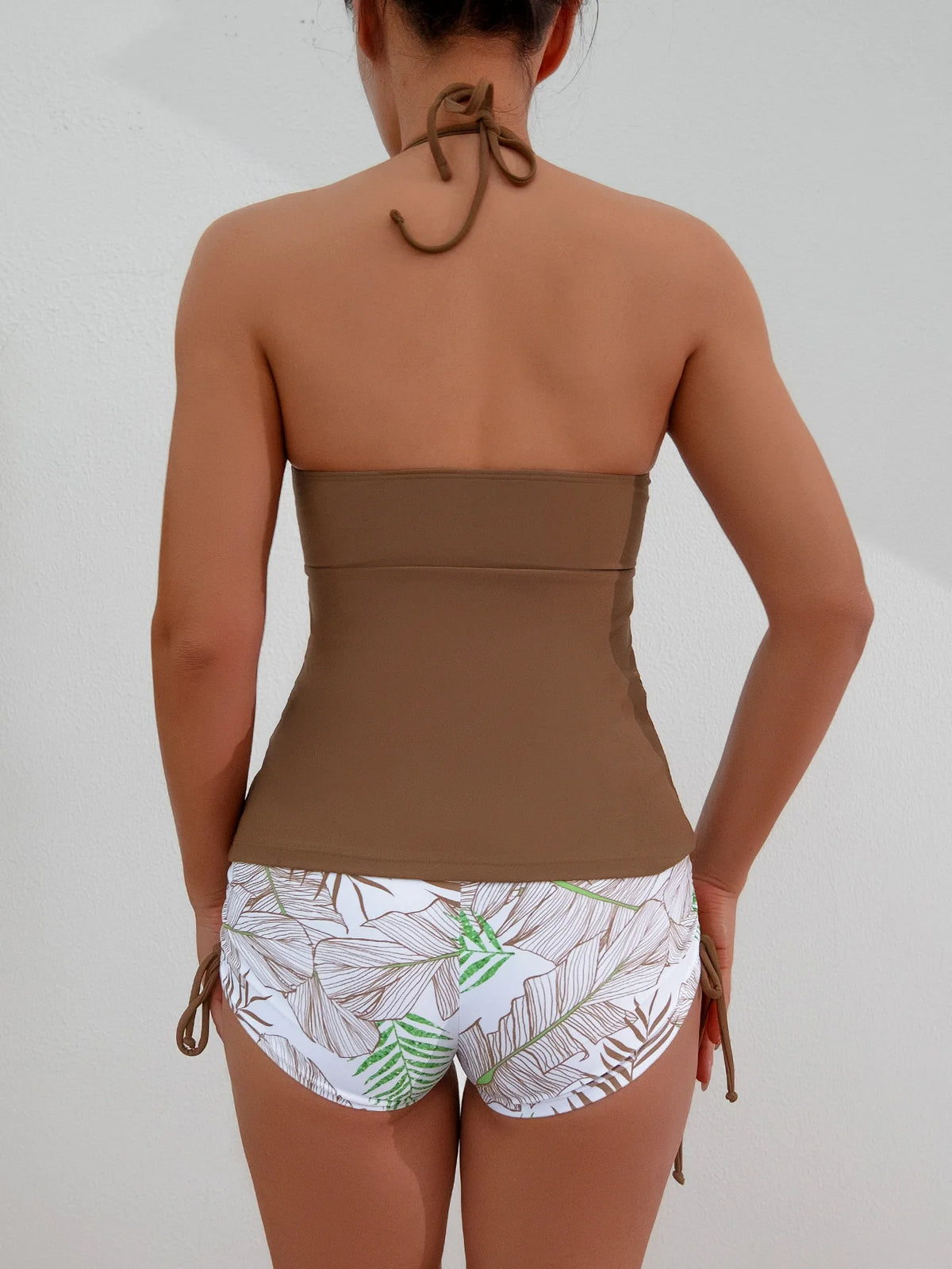 2026 Women's Bikini 2-piece Swimwear Tankini Set Sexy Halter Black Bathing SuitFloral Print Drawstring High Waist Swimsuit