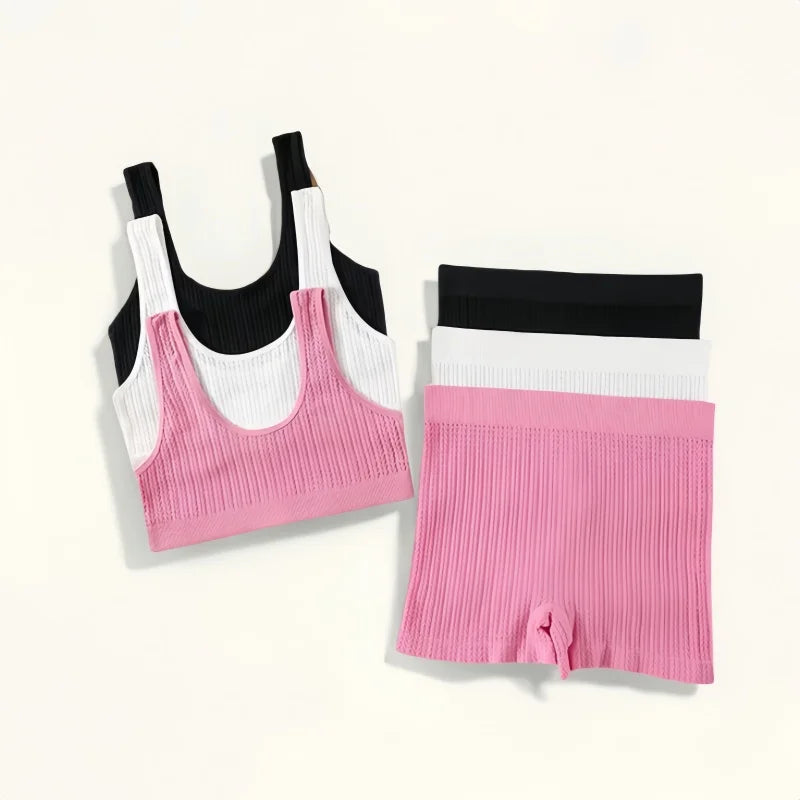 Women Bra Low Waist Shorts Set Seamless Sports Bras Nonwire Bralette Sexy Lingerie Set Female Comfort Ribbed Underwear Set