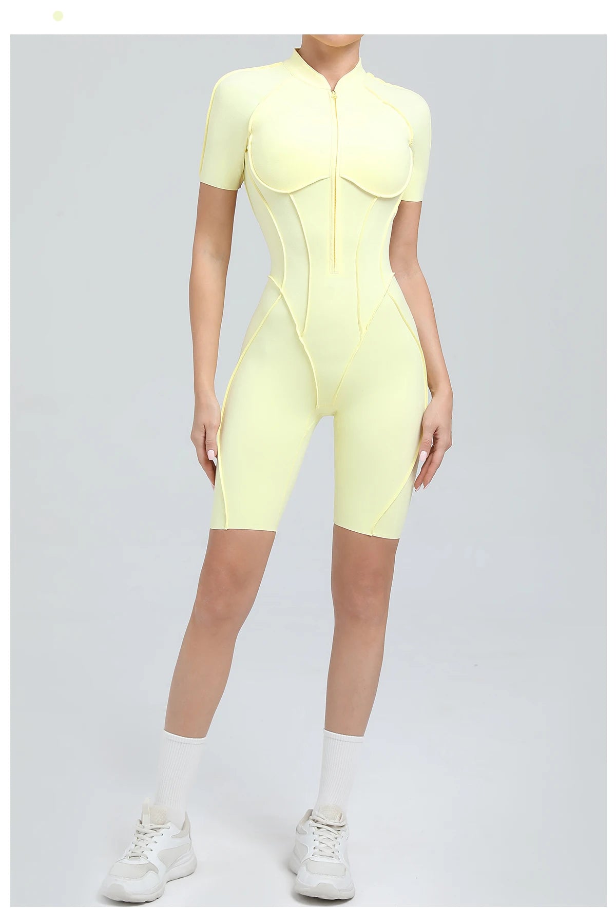 Summer Zipper Workout Jumpsuit Sports Overalls Women Running Fitness Short Sleeve Yoga Bodysuit