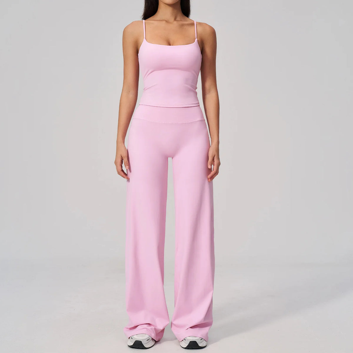 Yoga Suit Gym Fitness Set Hanging Neck Slim Sports Tank Top High Waist Wide Leg Pants Tracksuit Outdoor Running Athletic Wear