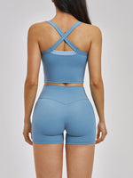 Naked Yoga Suit Workout Clothes Women Back Cross Shockproof Slim Sports Tank Top High Waist Short Fitness Suit Athletic Wear