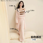 Women Autumn Winter New Half Velvet 3 Piece Pajama Set Thick Plush Loungewear with Bathrobe Soft Cozy Casual Home Sleepwear