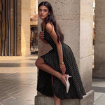FDYOUI Chic Halter Polka Dot Vacation Dresses for Woman 2026 Summer Lace-up Backless High Waist Tunics Ruched A-line Party Dress