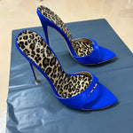 10cm Heeled Mules Candy Color Pointed Open Toe 12cm High Stiletto Heels Summer Party Dress Women's Slippers royal blue 12cm