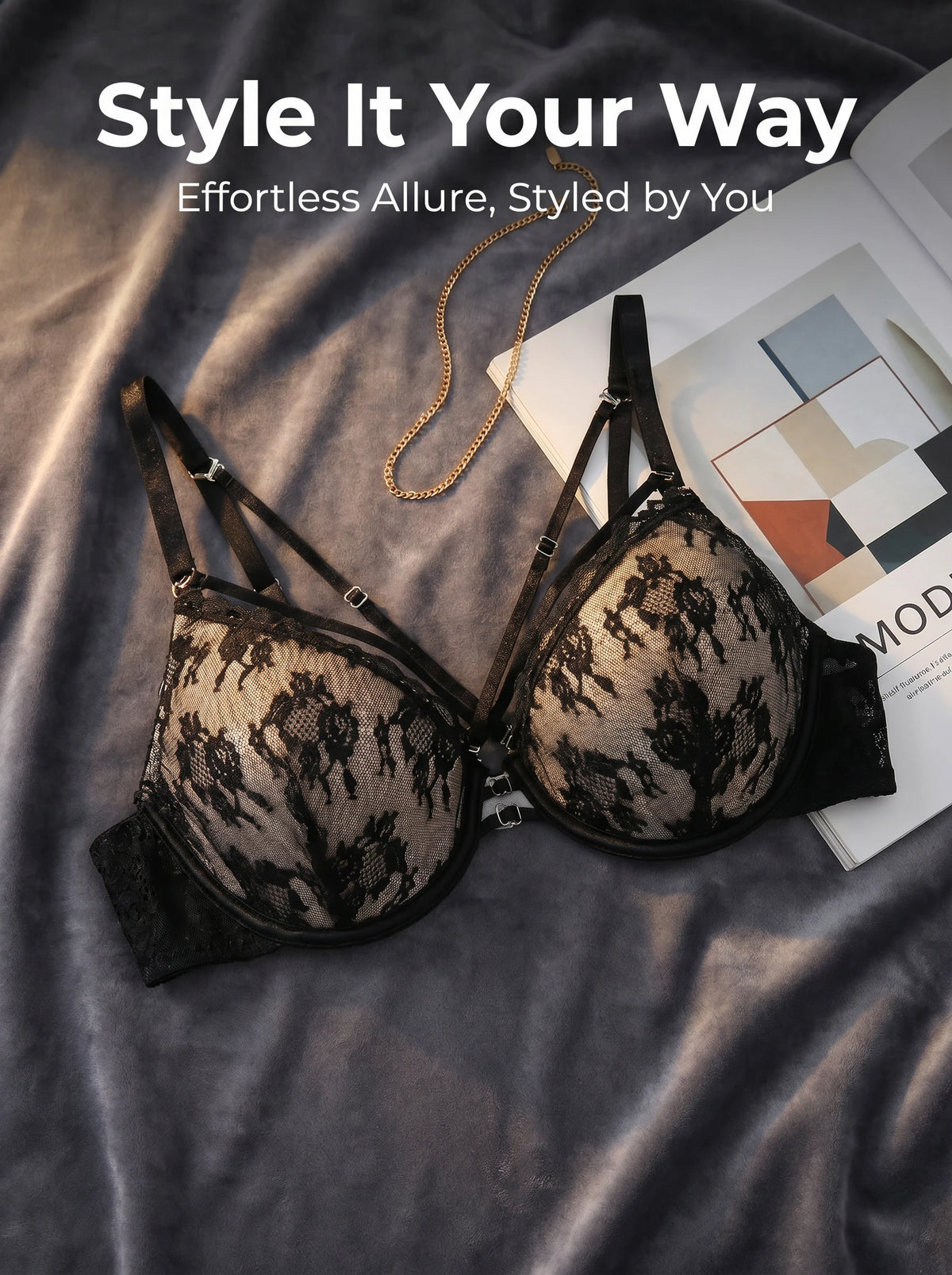 Sexy Black Lace Push Up Bra Women Deep V Plunge Cross Strap Skin-Friendly Mesh Side Smoothing No Dig Comfort Underwear MR3641