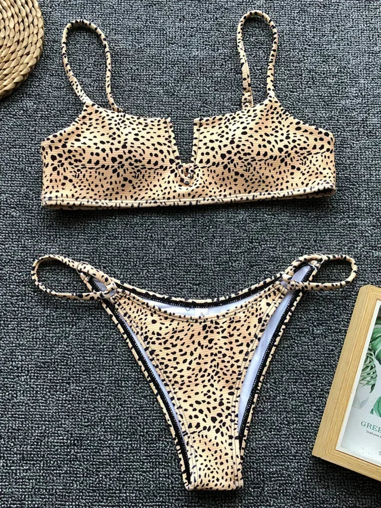 V-Bar Underwired Polka Dot Bikini 2025 Women Swimsuit Female Swimwear Two Pieces Bikini Set Ribbed High Cut Bathing Suit Swim