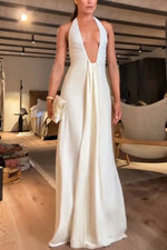 Sexy Deep V Halter Neck Long Dress Women Elegant Bandage Patchwork Luxury Evening Dresses Solid Color Hot Girls Party Vestidos