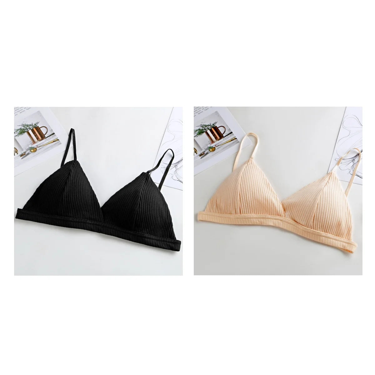2Pcs/Set Cotton Bras For Women Push-Up Brassiere Sexy Lingerie Female Wire Free Seamless Underwear 1/3 Cup Padded Bralette