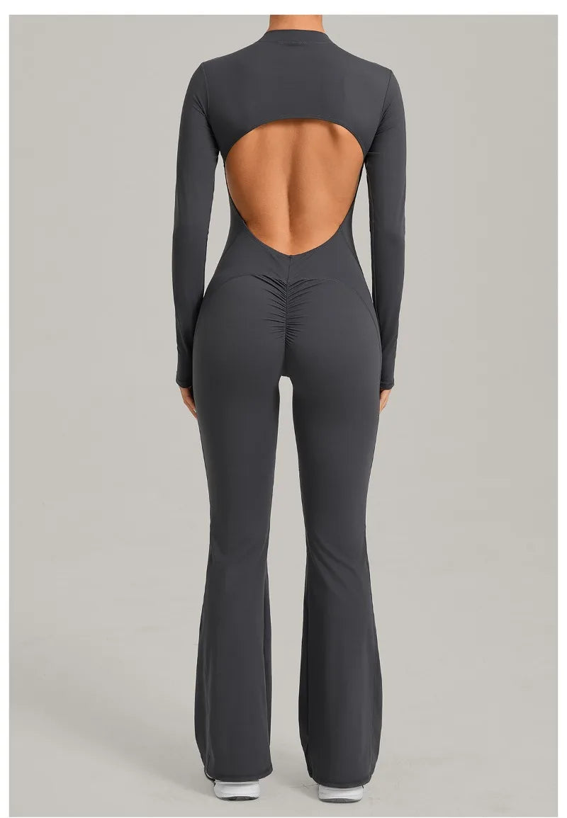 Women's Seamless Yoga Jumpsuits Sports Fitness Gym One-piece Long-sleeves Hip-Lifting Beauty Back Workout Training Bodysuits