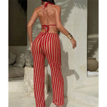 With Pants Striped Halter Bikini Female Swimsuit Women Swimwear Three-Pieces Bikini Set Brazilian Bather Bathing Suit Swim V7838