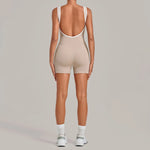 Women's Seamless Yoga Jumpsuits Sports Fitness Gym Sleeveless Backless Hip-lifting Shorts One-piece Training Workout Jumpsuit