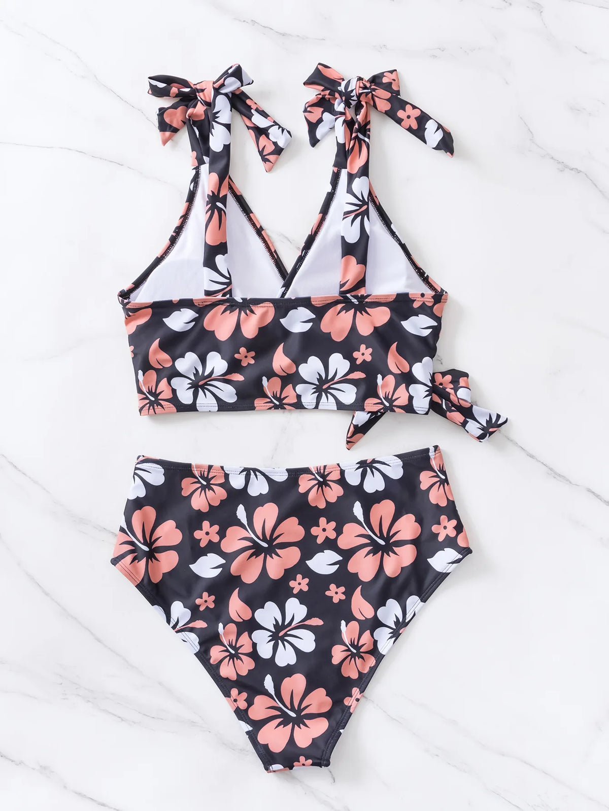 Sexy Black Floral Print Bikini Set 2026 Women V Neck Cross Push Up Bra High Waist Swimsuit Beach Bathing Suit Holiday Swimwear