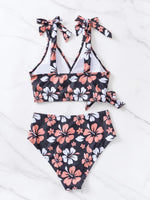 Sexy Black Floral Print Bikini Set 2026 Women V Neck Cross Push Up Bra High Waist Swimsuit Beach Bathing Suit Holiday Swimwear