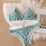 Women Seamless Bra Set Low Waist Panties Leopard Bralette Sexy Lingerie Set Vneck Sport Brassiere Female Cotton Underwear Set