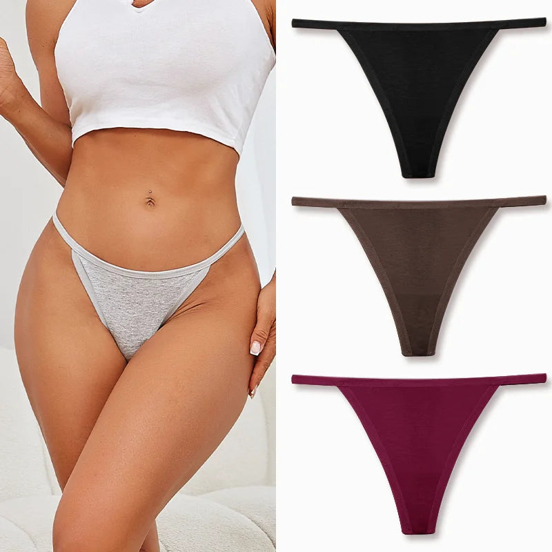 3PCS Seamless Cotton Thong Women Thin Strap Low Waist High Flexibility Panties Sexy Underwear Ladies Briefs T-back Soft Women