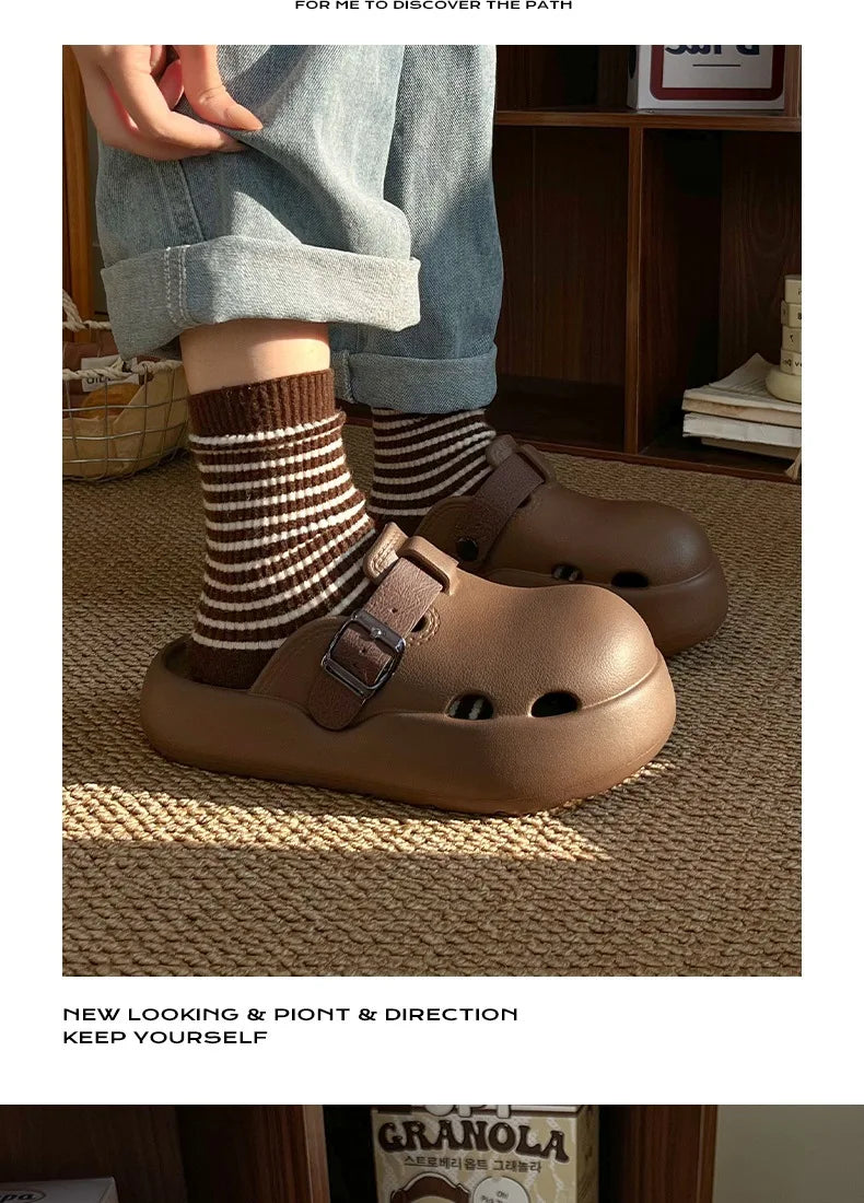 2026 Women Summer Platform Slippers Close Toe Female Leisure House Shoes Soft EVA Female Indoor Street Mulers Slip-on Sandals