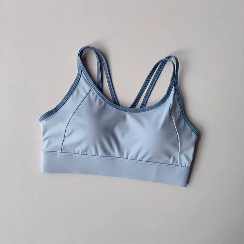 Women's Beautiful Back Contrasting Sports Bra Integrated Buckle Yoga Top Fitness Bra Supportive Active Wear