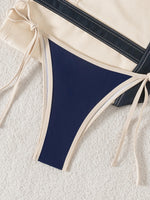 Sexy Navy Patchwork Bikini Set 2026 Women Halter Push Up Bra Triangle Swimsuit Brazilian Beach Bathing Suit Micro Swimwear