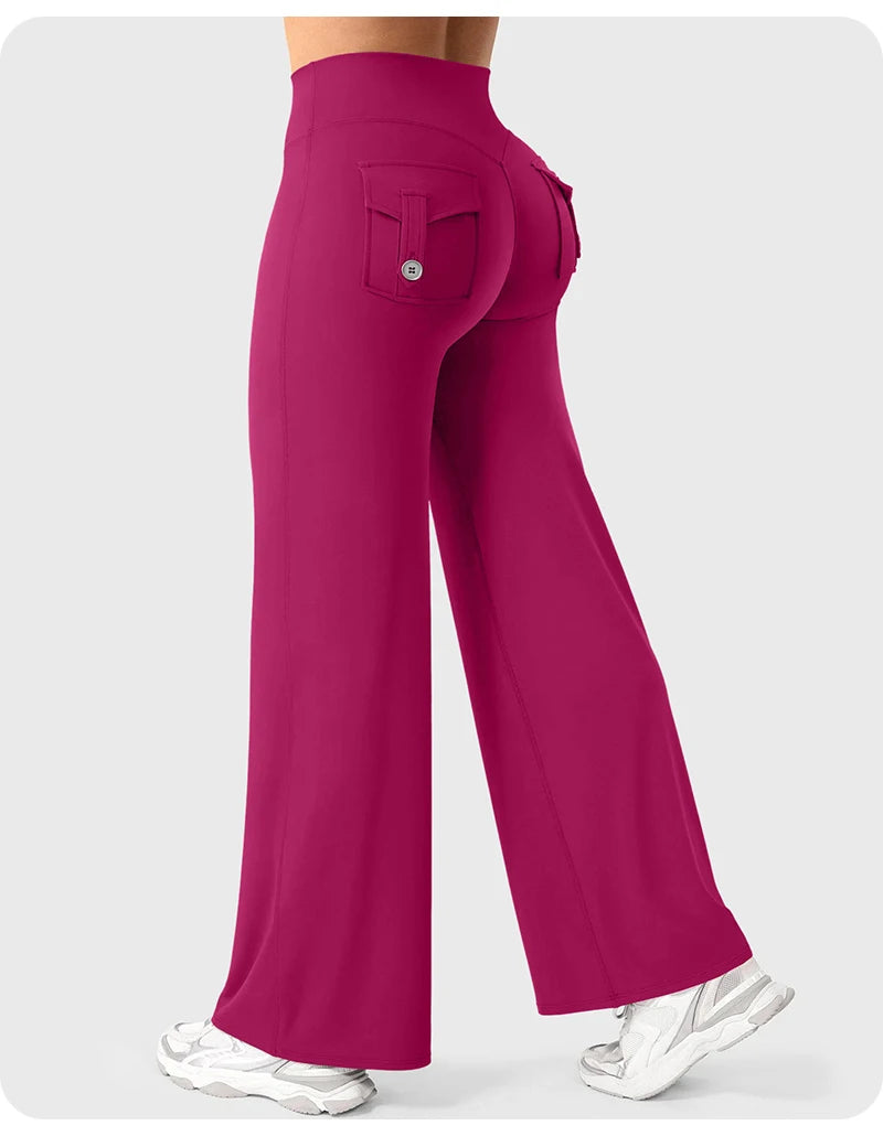 High Waist Pocket Yoga Pants for Women - Stretch Breathable Gym Workout Leisure Tummy Control Tights with Pockets