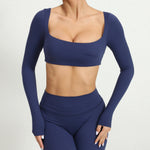 Women Crop Tops Yoga T-shirts Solid Sports Top Long Sleeve Running Shirts Quick Dry Fitness Gym Sport Gymwear