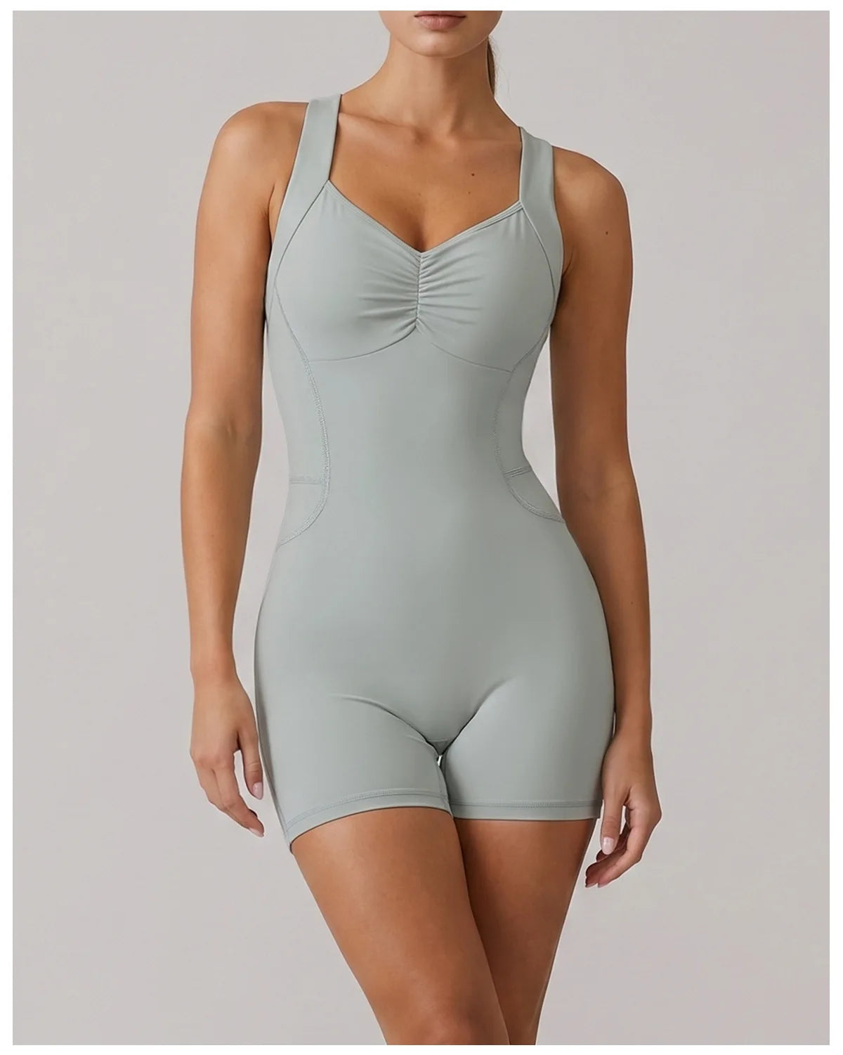 Cross Exposed Back Shaping Nude Yoga Jumpsuit Women Summer Sleeveless Pleate Slim Hip Lifting Short Sport Fitness One Piece Suit