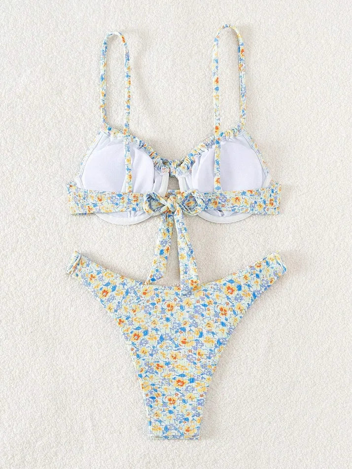 New Sexy Floral Print Push Up Bikini 2024 Women Swimwear Female Swimsuit Two Pieces Thong Bikini Set Bather Bathing Suit Beach