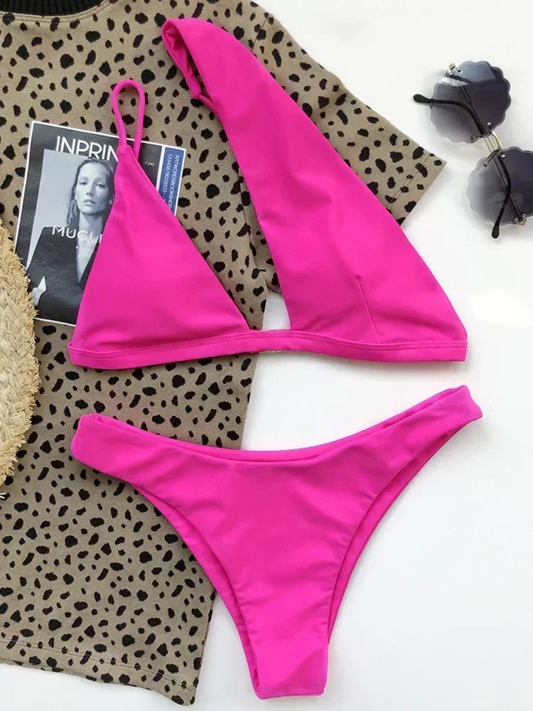 2026 Asymmetric One Shoulder Bikini Women Swimsuit Female Swimwear Two Pieces Bikini Set Hollow Out Bathing Suit Swim Beachwear
